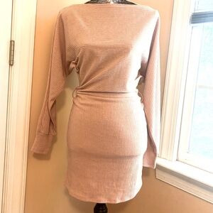 Fashion Nova Blush Pink Ribbed Sweater Dress | Mini | Bat Wing Sleeves | Size M